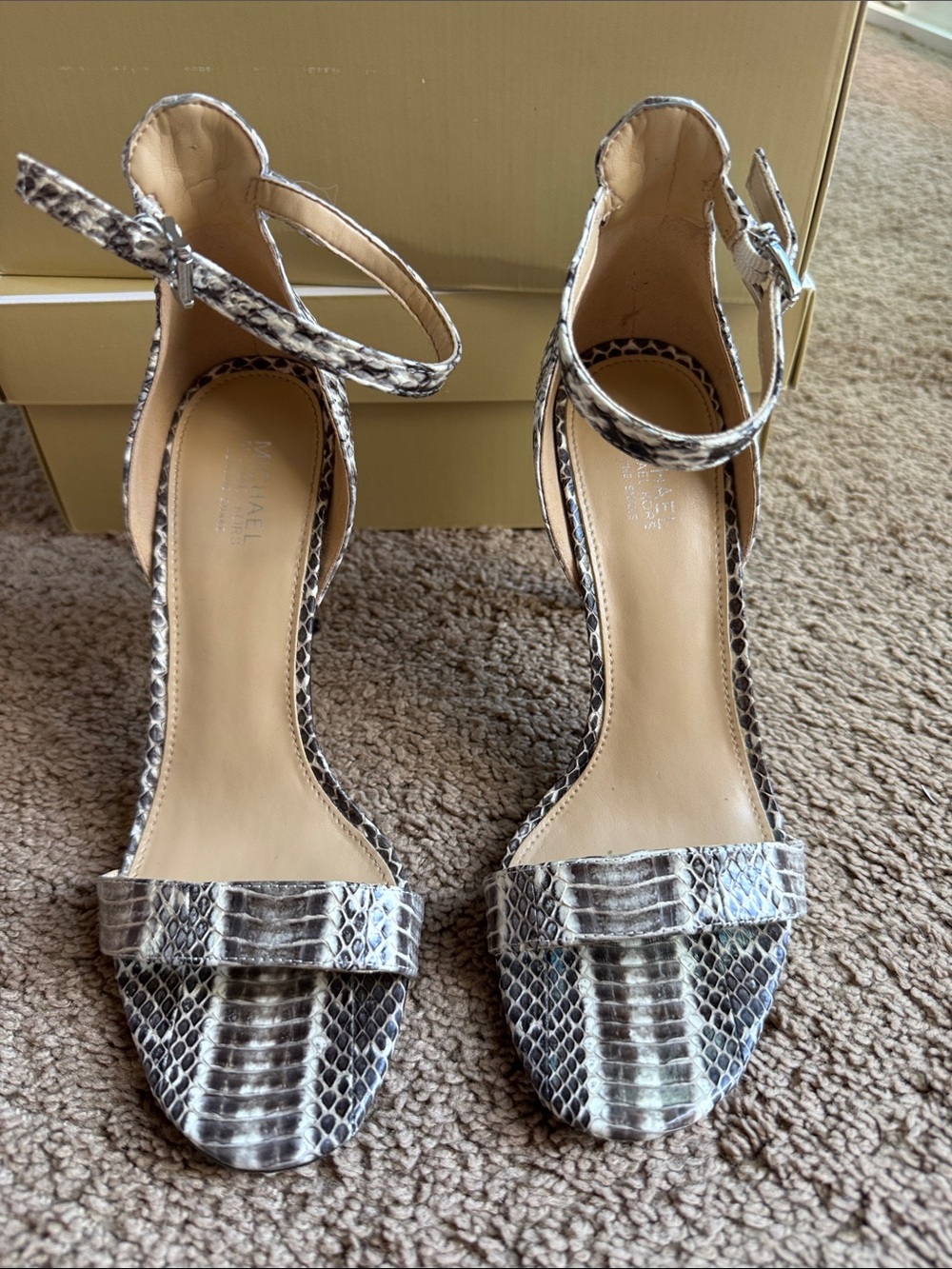 Michael Kors natural color genuine Snake skin Ankle Strap Heels size 6.5